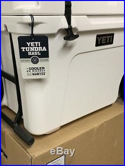 Brand new white Yeti Tundra Haul Cooler. Handle and wheels for easy transport