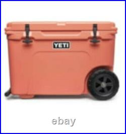 NIB RARE YETI TUNDRA HAUL COOLER IN CORAL With HANDLE AND WHEELS HOLDS 45 CANS