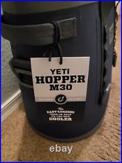 New YETI Hopper M30 Cooler Large Tote Bag Navy Blue Gray With Shoulder Strap