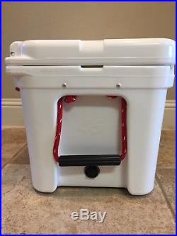 White Yeti Tundra 45 Cooler New With Custom RED T-Rex Latches & Rope Handles