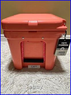 YETI TUNDRA 35 Hard Cooler? CUSTOM-CORAL? WithDRY GOODS BASKET & PINK LATCH KIT