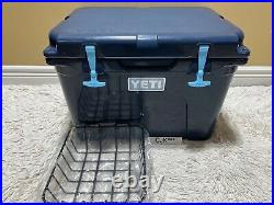 YETI TUNDRA 35 hard cooler CUSTOM NAVY! +DRY GOODS BASKET+LIGHT BLUE LATCH KIT