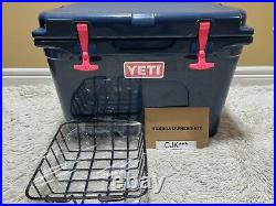 YETI TUNDRA 35 hard cooler? CUSTOM NAVY! +DRY GOODS BASKET+? PINK LATCH KIT