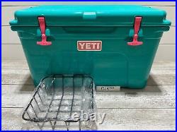 YETI TUNDRA 45 HARD COOLER? CUSTOM LTD. ED. AQUIFER BLUE with? PINK LATCH KIT