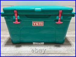 YETI TUNDRA 45 HARD COOLER? CUSTOM LTD. ED. AQUIFER BLUE with? PINK LATCH KIT