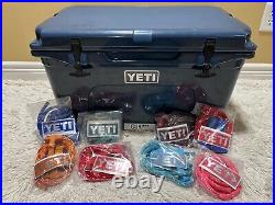 YETI TUNDRA 45 hard cooler+DRY GOODS BSKT NAVY! +YOU PICK COLOR of LATCH KIT