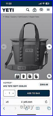 Yeti HOPPER M15 Soft-Sided Portable Cooler Charcoal NEW With TAGS SEALED Rtl $300