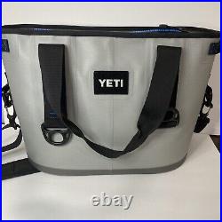 Yeti Hopper 20 Soft Side Cooler Fog Gray/Tahoe Blue Zipper Great withExtra Pouch