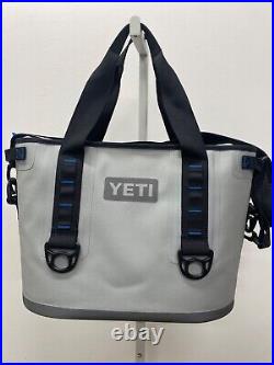 Yeti Hopper 20 Soft Side Cooler Fog Gray/Tahoe Blue Zipper Side Pouch Exc HTF