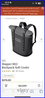 Yeti Hopper M12 Portable Backpack Cooler Gray. Brand New With Tags