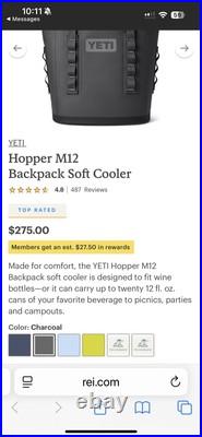 Yeti Hopper M12 Portable Backpack Cooler Gray. Brand New With Tags
