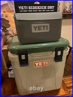 Yeti Roadie 24 Hard Cooler, Desert Tan With Highlands Olive Lid, Orange Sticker