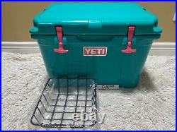 Yeti Tundra 35 Hard Cooler Custom-aquifer Blue +dry Goods Basket &pink Latch Kit