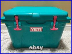 Yeti Tundra 35 Hard Cooler Custom-aquifer Blue +dry Goods Basket &pink Latch Kit