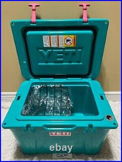 Yeti Tundra 35 Hard Cooler Custom-aquifer Blue +dry Goods Basket &pink Latch Kit